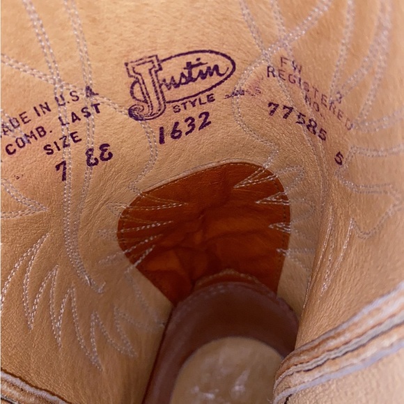 Justin Camel Doeskin Leather Western Cowboy Boots 7 - Picture 5 of 5